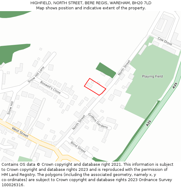 HIGHFIELD, NORTH STREET, BERE REGIS, WAREHAM, BH20 7LD: Location map and indicative extent of plot