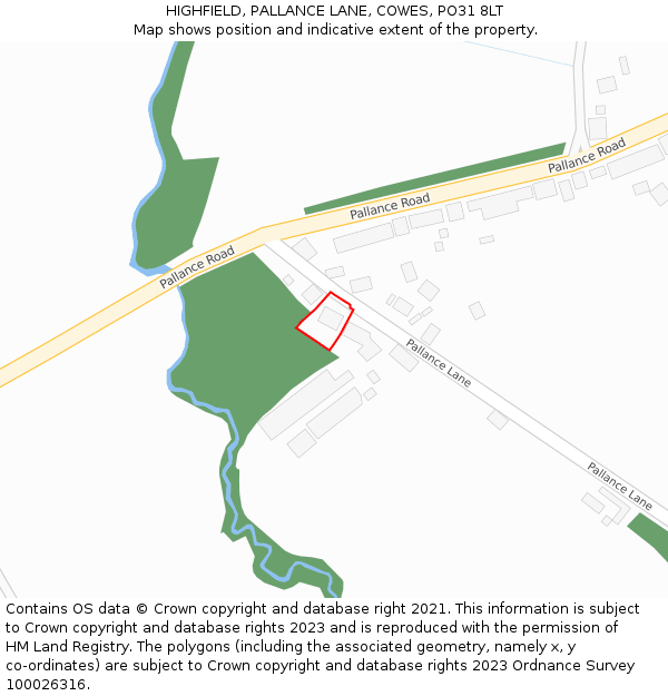 HIGHFIELD, PALLANCE LANE, COWES, PO31 8LT: Location map and indicative extent of plot