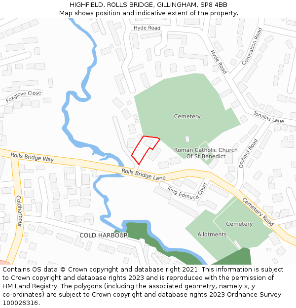 HIGHFIELD, ROLLS BRIDGE, GILLINGHAM, SP8 4BB: Location map and indicative extent of plot