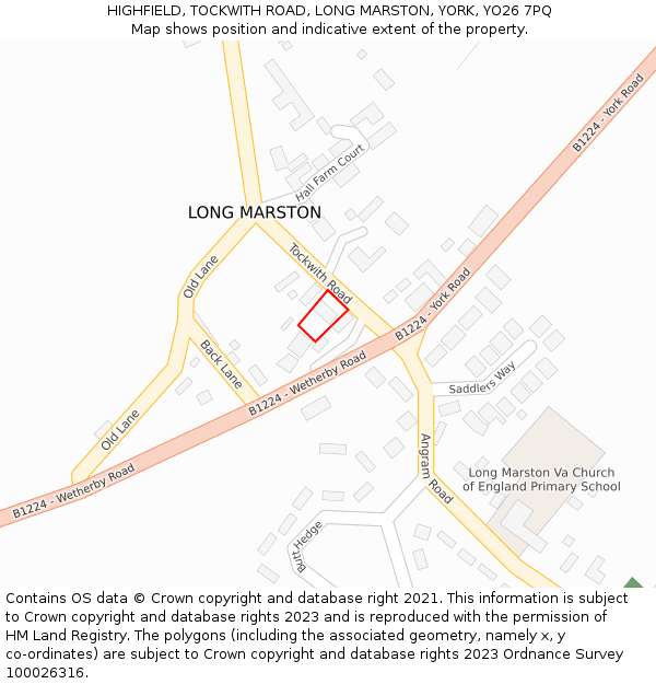 HIGHFIELD, TOCKWITH ROAD, LONG MARSTON, YORK, YO26 7PQ: Location map and indicative extent of plot