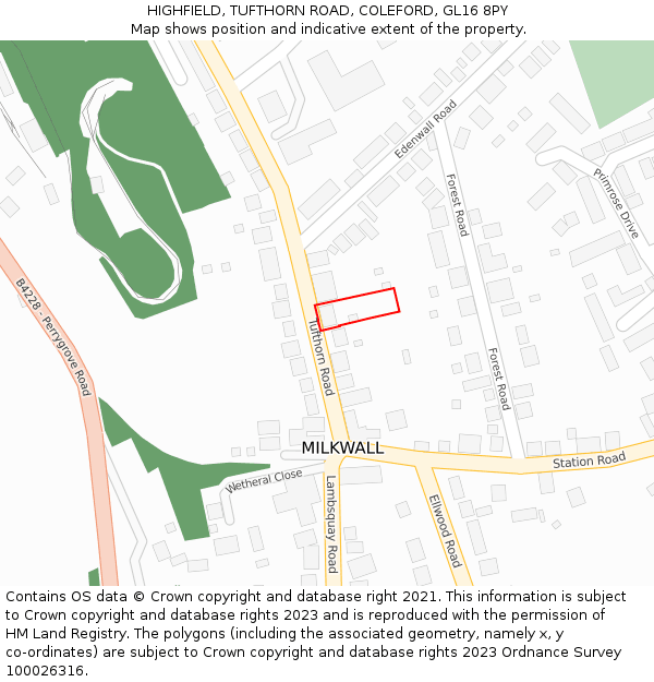 HIGHFIELD, TUFTHORN ROAD, COLEFORD, GL16 8PY: Location map and indicative extent of plot