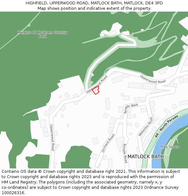 HIGHFIELD, UPPERWOOD ROAD, MATLOCK BATH, MATLOCK, DE4 3PD: Location map and indicative extent of plot