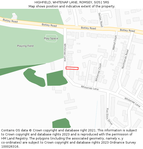 HIGHFIELD, WHITENAP LANE, ROMSEY, SO51 5RS: Location map and indicative extent of plot