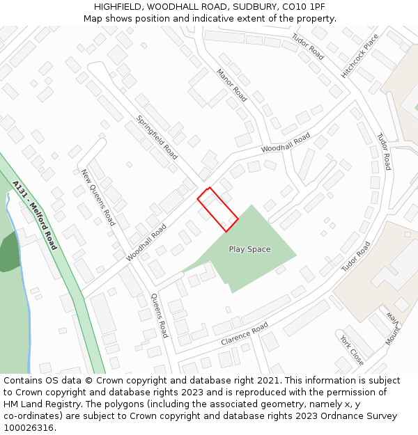 HIGHFIELD, WOODHALL ROAD, SUDBURY, CO10 1PF: Location map and indicative extent of plot