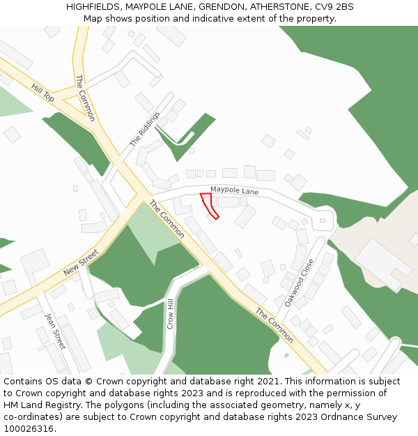 HIGHFIELDS, MAYPOLE LANE, GRENDON, ATHERSTONE, CV9 2BS: Location map and indicative extent of plot