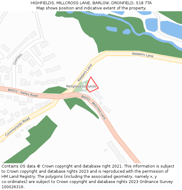 HIGHFIELDS, MILLCROSS LANE, BARLOW, DRONFIELD, S18 7TA: Location map and indicative extent of plot