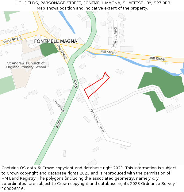 HIGHFIELDS, PARSONAGE STREET, FONTMELL MAGNA, SHAFTESBURY, SP7 0PB: Location map and indicative extent of plot