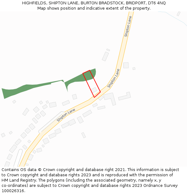 HIGHFIELDS, SHIPTON LANE, BURTON BRADSTOCK, BRIDPORT, DT6 4NQ: Location map and indicative extent of plot