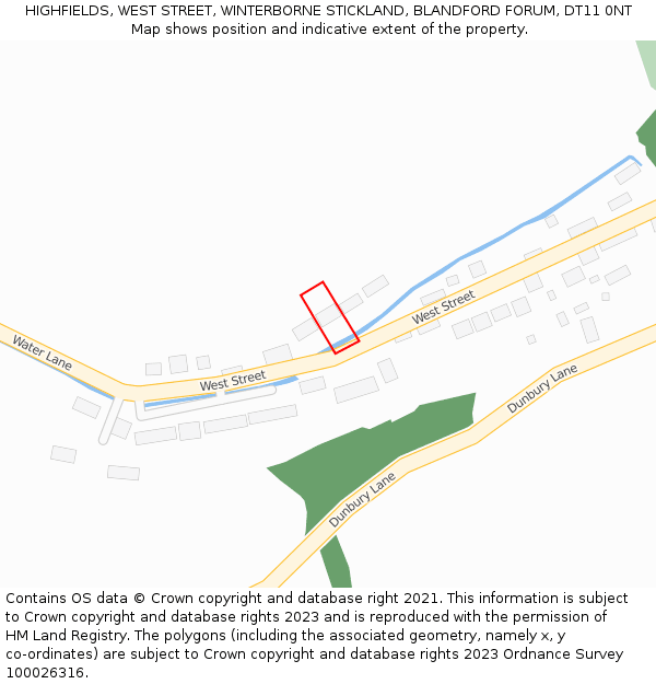 HIGHFIELDS, WEST STREET, WINTERBORNE STICKLAND, BLANDFORD FORUM, DT11 0NT: Location map and indicative extent of plot