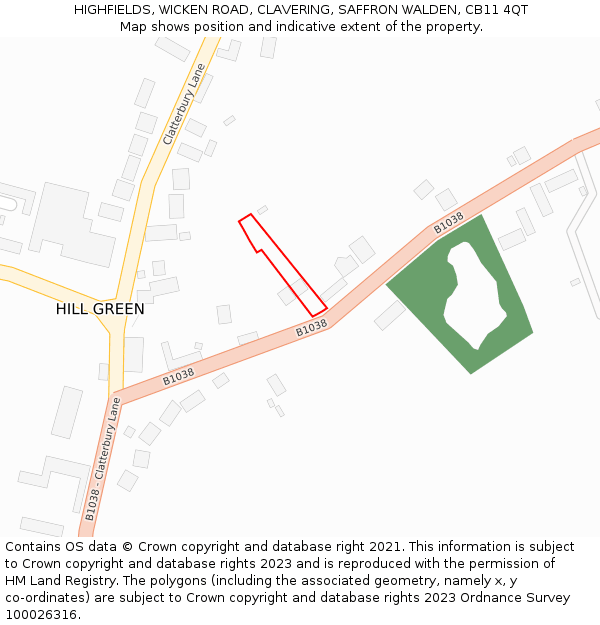 HIGHFIELDS, WICKEN ROAD, CLAVERING, SAFFRON WALDEN, CB11 4QT: Location map and indicative extent of plot