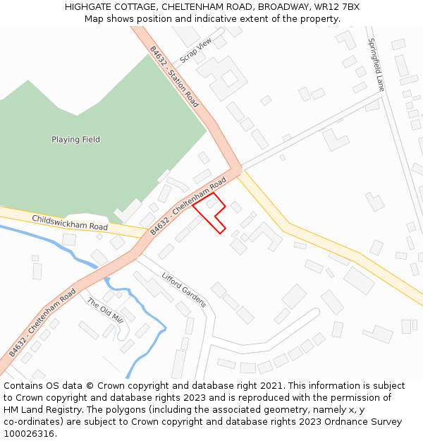HIGHGATE COTTAGE, CHELTENHAM ROAD, BROADWAY, WR12 7BX: Location map and indicative extent of plot