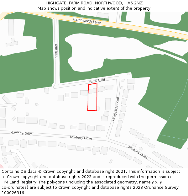 HIGHGATE, FARM ROAD, NORTHWOOD, HA6 2NZ: Location map and indicative extent of plot