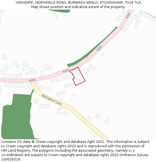HIGHGATE, HEATHFIELD ROAD, BURWASH WEALD, ETCHINGHAM, TN19 7LA: Location map and indicative extent of plot