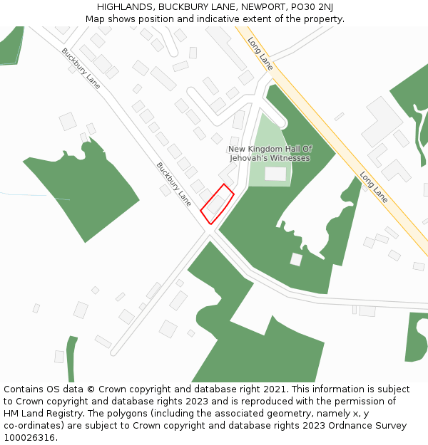 HIGHLANDS, BUCKBURY LANE, NEWPORT, PO30 2NJ: Location map and indicative extent of plot