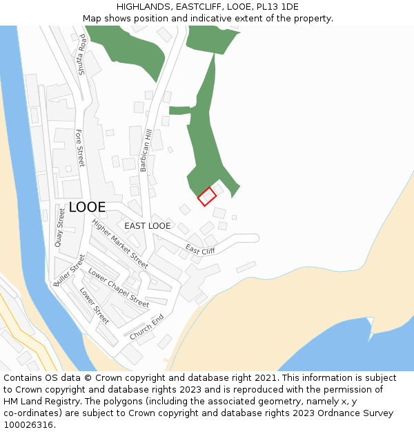 HIGHLANDS, EASTCLIFF, LOOE, PL13 1DE: Location map and indicative extent of plot