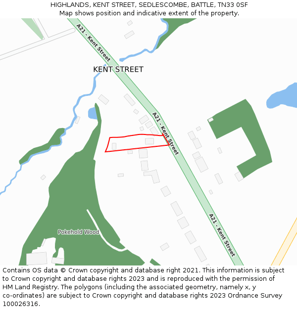 HIGHLANDS, KENT STREET, SEDLESCOMBE, BATTLE, TN33 0SF: Location map and indicative extent of plot