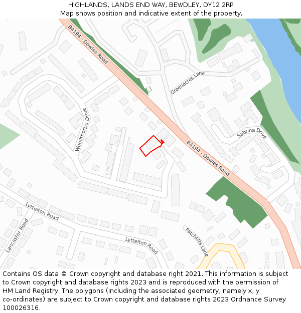 HIGHLANDS, LANDS END WAY, BEWDLEY, DY12 2RP: Location map and indicative extent of plot