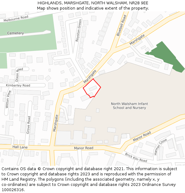 HIGHLANDS, MARSHGATE, NORTH WALSHAM, NR28 9EE: Location map and indicative extent of plot