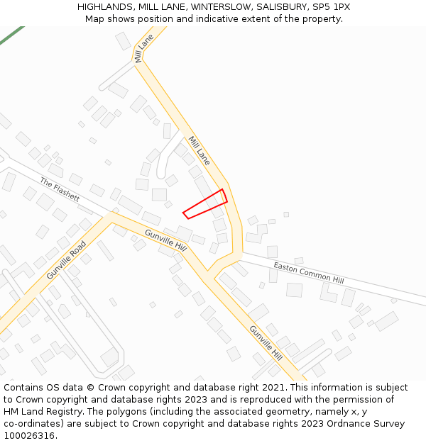 HIGHLANDS, MILL LANE, WINTERSLOW, SALISBURY, SP5 1PX: Location map and indicative extent of plot