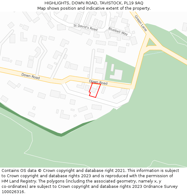 HIGHLIGHTS, DOWN ROAD, TAVISTOCK, PL19 9AQ: Location map and indicative extent of plot