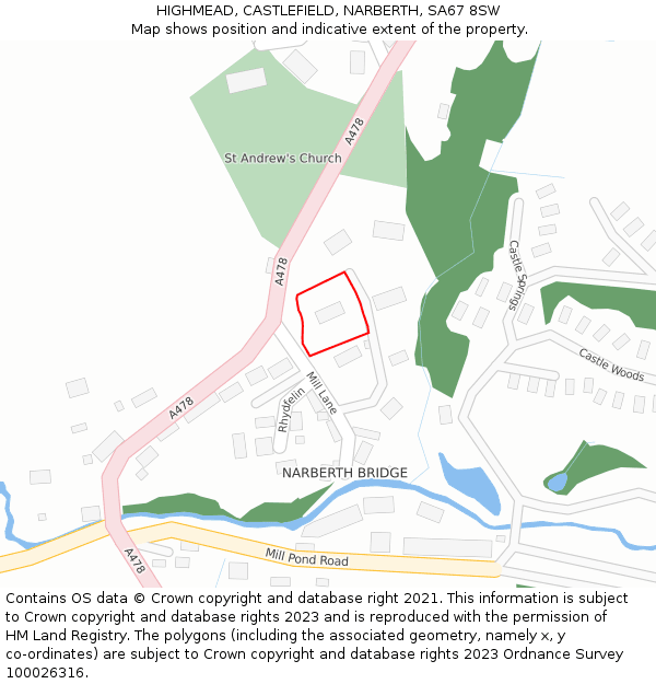 HIGHMEAD, CASTLEFIELD, NARBERTH, SA67 8SW: Location map and indicative extent of plot