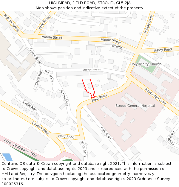 HIGHMEAD, FIELD ROAD, STROUD, GL5 2JA: Location map and indicative extent of plot