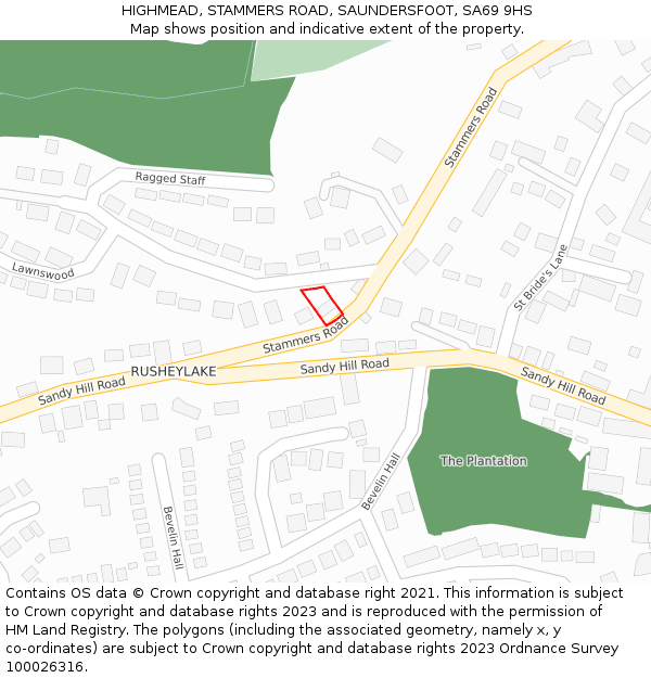 HIGHMEAD, STAMMERS ROAD, SAUNDERSFOOT, SA69 9HS: Location map and indicative extent of plot