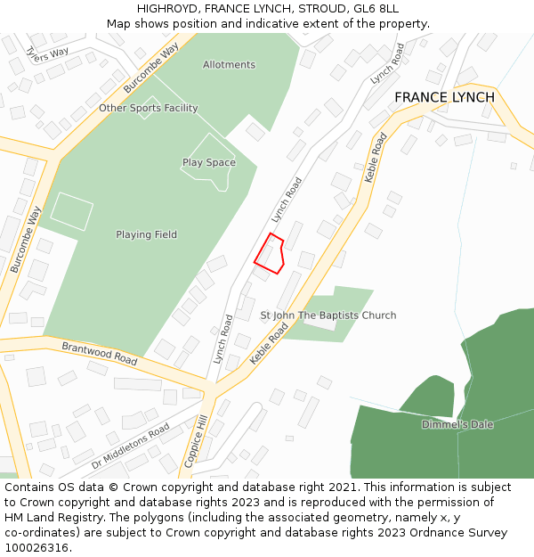 HIGHROYD, FRANCE LYNCH, STROUD, GL6 8LL: Location map and indicative extent of plot