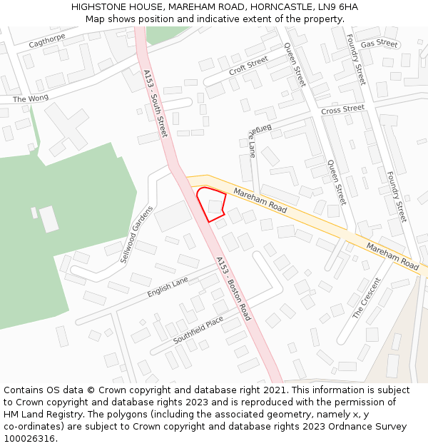 HIGHSTONE HOUSE, MAREHAM ROAD, HORNCASTLE, LN9 6HA: Location map and indicative extent of plot