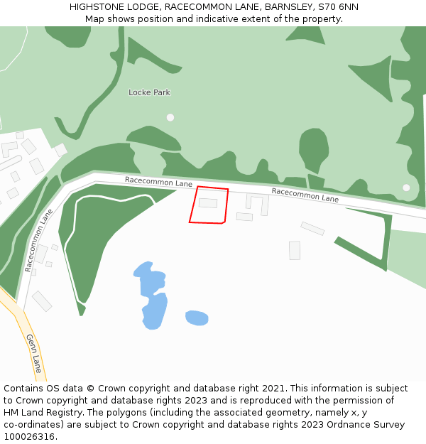 HIGHSTONE LODGE, RACECOMMON LANE, BARNSLEY, S70 6NN: Location map and indicative extent of plot