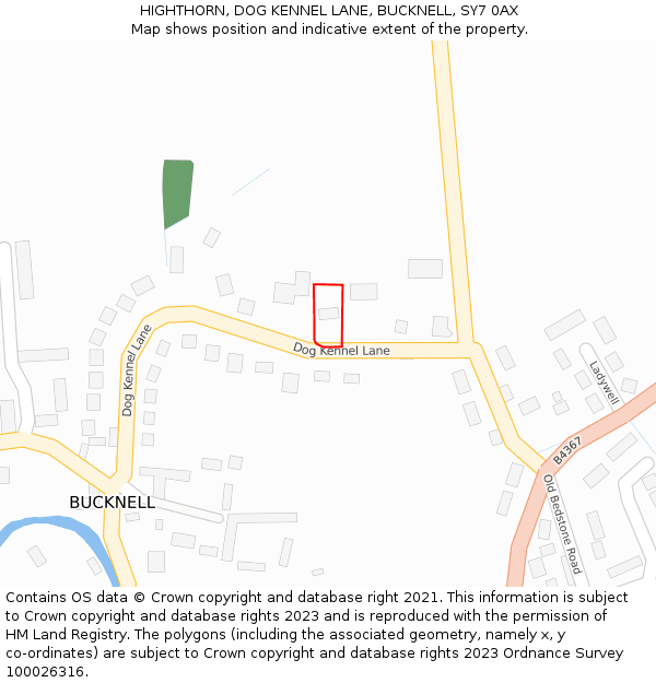 HIGHTHORN, DOG KENNEL LANE, BUCKNELL, SY7 0AX: Location map and indicative extent of plot