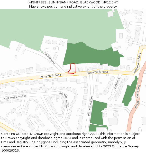 HIGHTREES, SUNNYBANK ROAD, BLACKWOOD, NP12 1HT: Location map and indicative extent of plot
