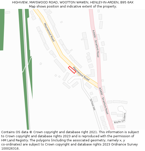 HIGHVIEW, MAYSWOOD ROAD, WOOTTON WAWEN, HENLEY-IN-ARDEN, B95 6AX: Location map and indicative extent of plot