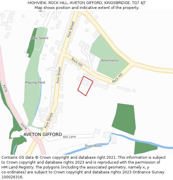 HIGHVIEW, ROCK HILL, AVETON GIFFORD, KINGSBRIDGE, TQ7 4JT: Location map and indicative extent of plot