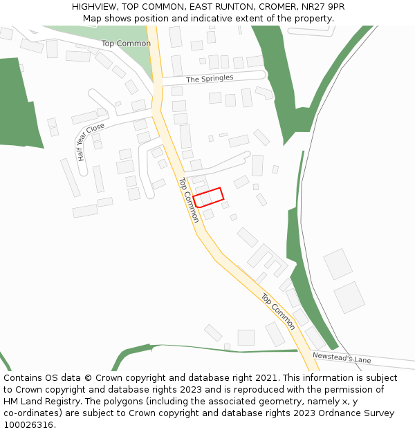 HIGHVIEW, TOP COMMON, EAST RUNTON, CROMER, NR27 9PR: Location map and indicative extent of plot
