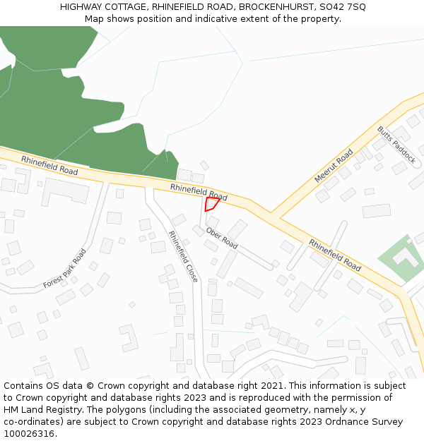 HIGHWAY COTTAGE, RHINEFIELD ROAD, BROCKENHURST, SO42 7SQ: Location map and indicative extent of plot