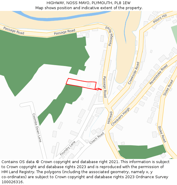 HIGHWAY, NOSS MAYO, PLYMOUTH, PL8 1EW: Location map and indicative extent of plot