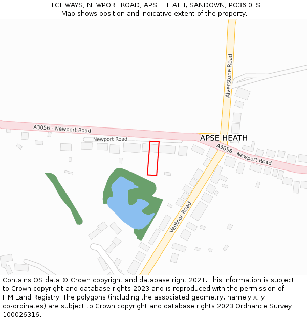 HIGHWAYS, NEWPORT ROAD, APSE HEATH, SANDOWN, PO36 0LS: Location map and indicative extent of plot