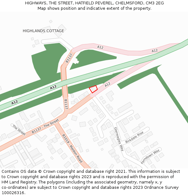 HIGHWAYS, THE STREET, HATFIELD PEVEREL, CHELMSFORD, CM3 2EG: Location map and indicative extent of plot