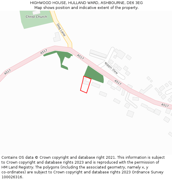 HIGHWOOD HOUSE, HULLAND WARD, ASHBOURNE, DE6 3EG: Location map and indicative extent of plot