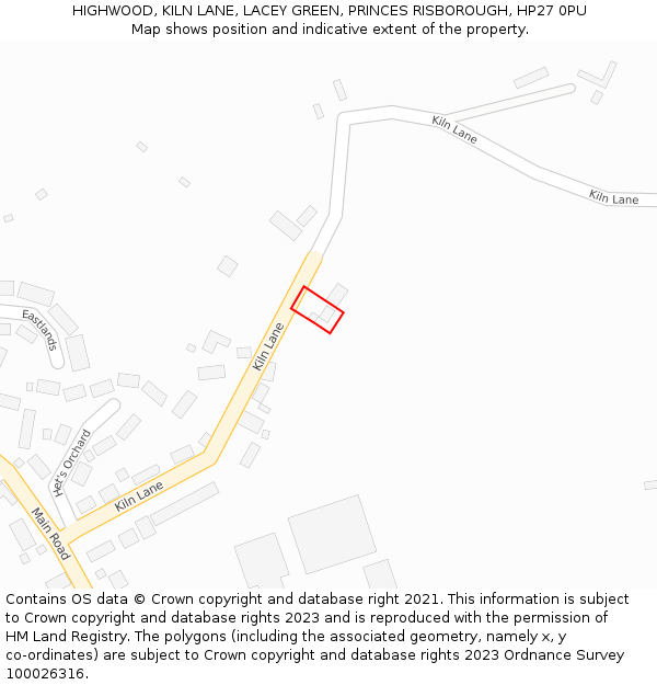 HIGHWOOD, KILN LANE, LACEY GREEN, PRINCES RISBOROUGH, HP27 0PU: Location map and indicative extent of plot