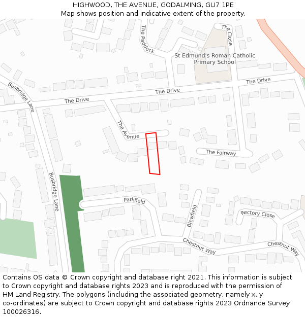 HIGHWOOD, THE AVENUE, GODALMING, GU7 1PE: Location map and indicative extent of plot