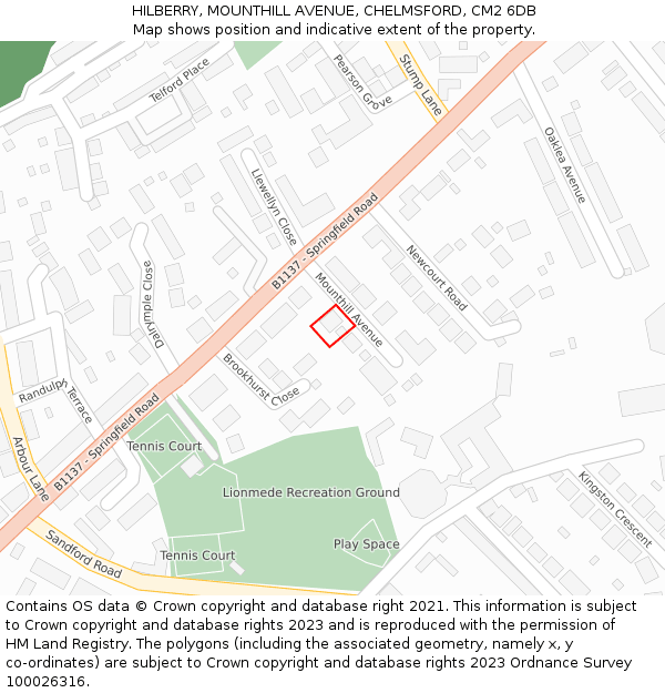 HILBERRY, MOUNTHILL AVENUE, CHELMSFORD, CM2 6DB: Location map and indicative extent of plot