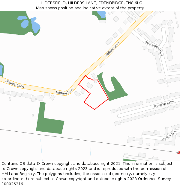 HILDERSFIELD, HILDERS LANE, EDENBRIDGE, TN8 6LG: Location map and indicative extent of plot