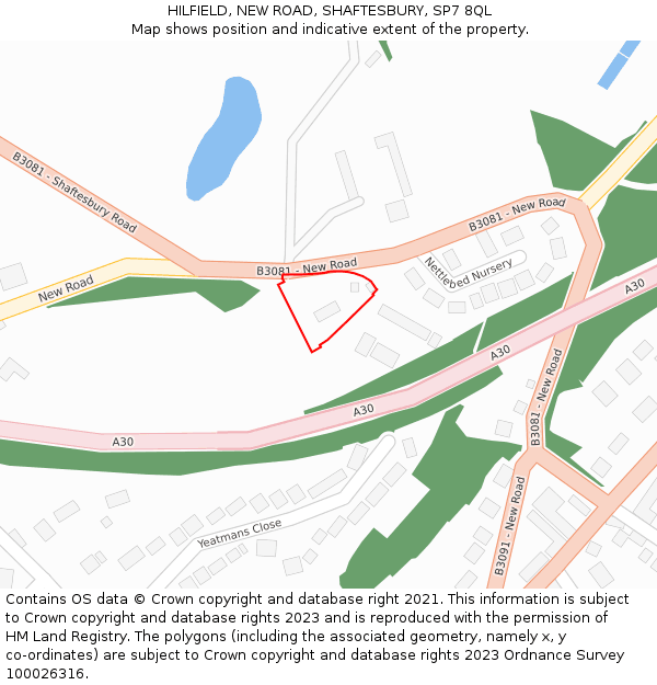 HILFIELD, NEW ROAD, SHAFTESBURY, SP7 8QL: Location map and indicative extent of plot