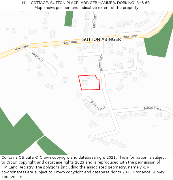 HILL COTTAGE, SUTTON PLACE, ABINGER HAMMER, DORKING, RH5 6RL: Location map and indicative extent of plot