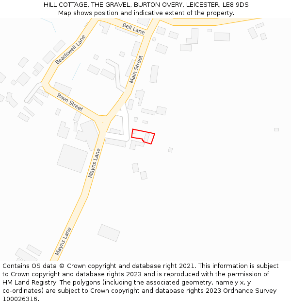 HILL COTTAGE, THE GRAVEL, BURTON OVERY, LEICESTER, LE8 9DS: Location map and indicative extent of plot