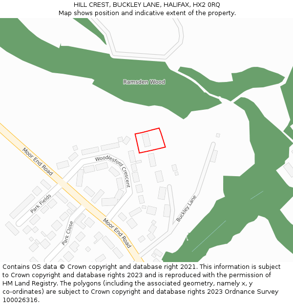 HILL CREST, BUCKLEY LANE, HALIFAX, HX2 0RQ: Location map and indicative extent of plot