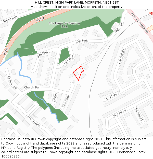 HILL CREST, HIGH PARK LANE, MORPETH, NE61 2ST: Location map and indicative extent of plot