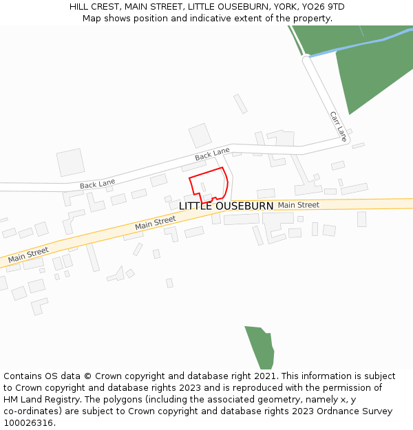 HILL CREST, MAIN STREET, LITTLE OUSEBURN, YORK, YO26 9TD: Location map and indicative extent of plot